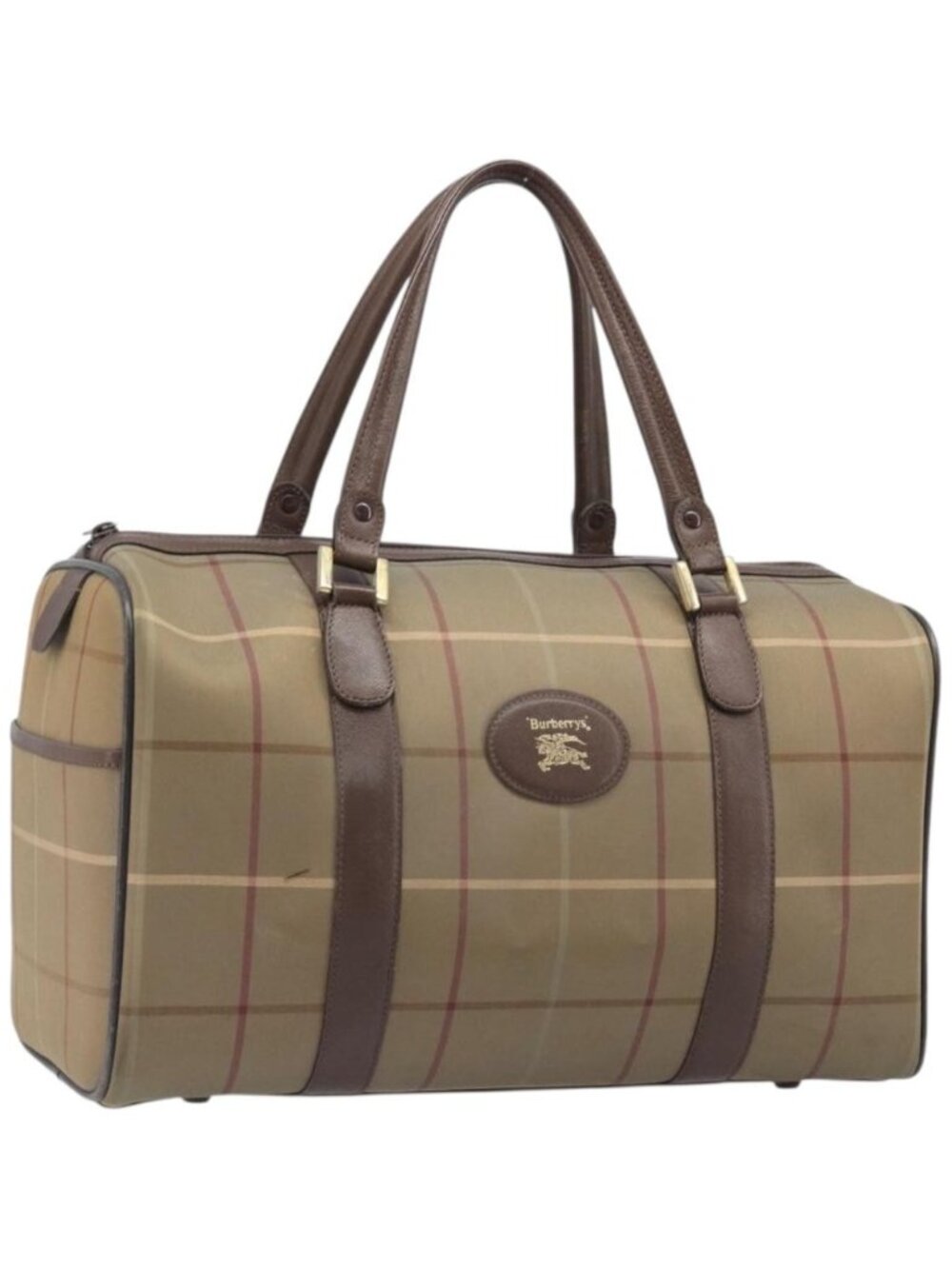 Burberrys Nova Check Boston Bag Canvas Beige Gold